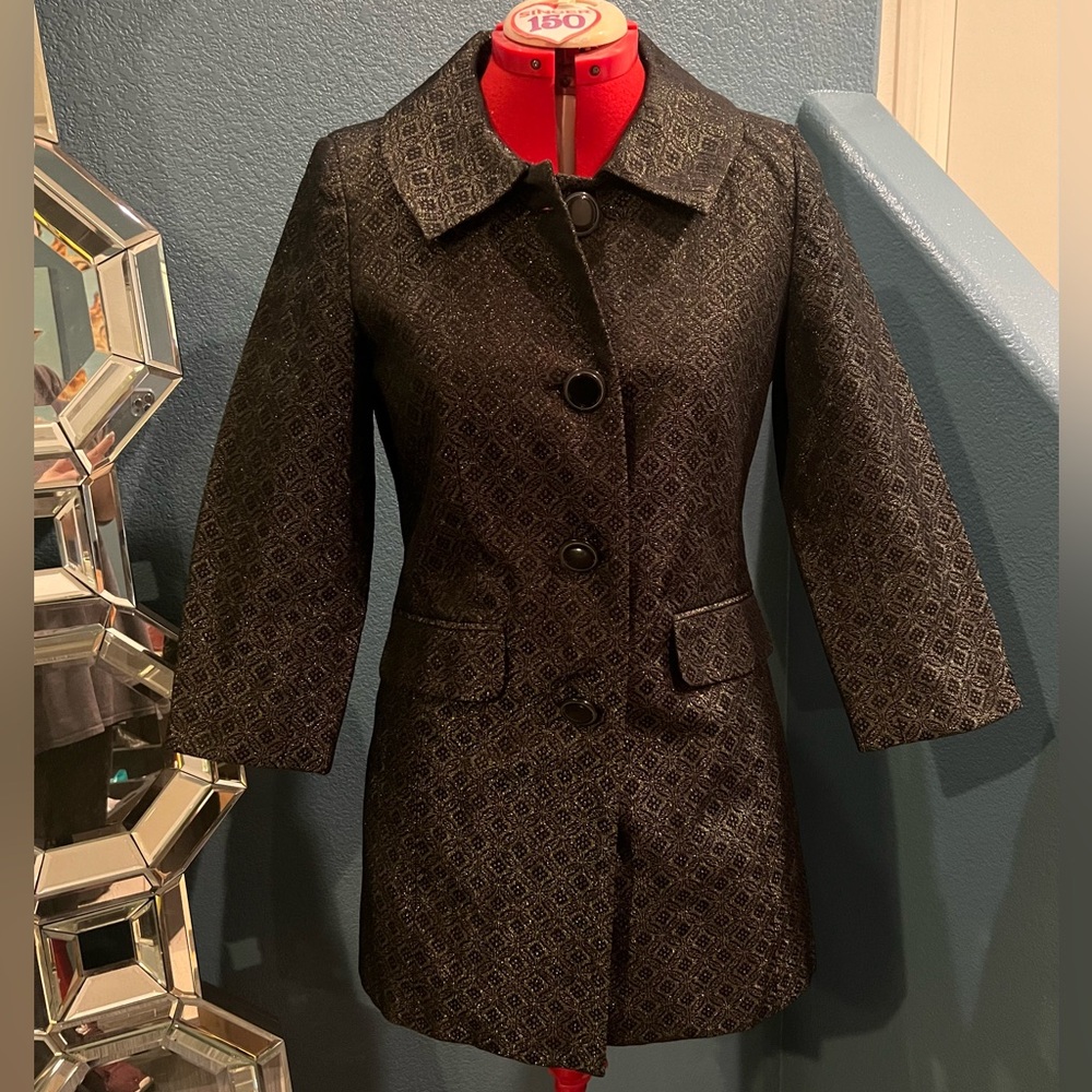 Womens Apostrophe Black Patterned Single-Breasted Coat